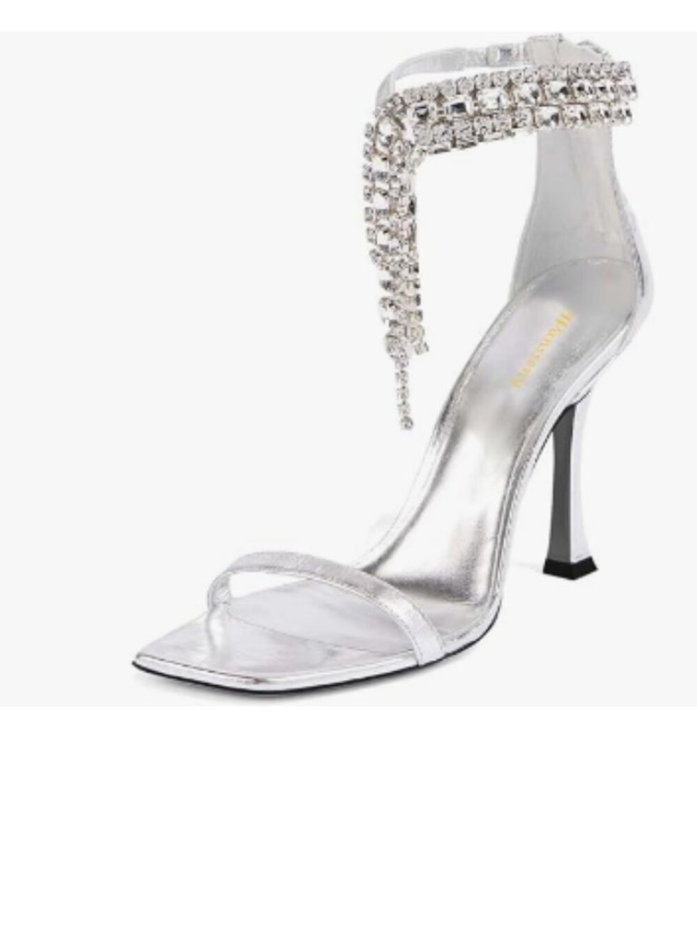 Wansseny Silver Women Gorgeous Rhinestone Ankle Strap Open Square Toe Sandals